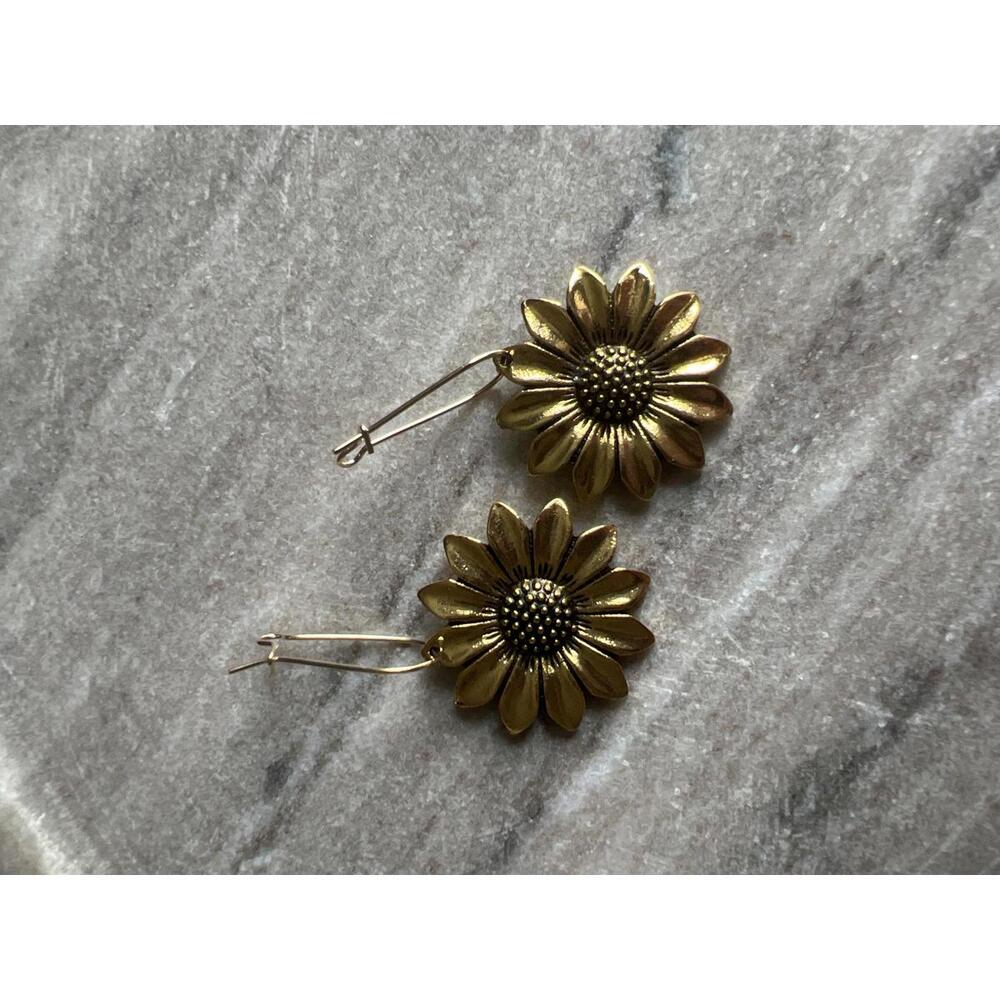 Gold Flower Shaped Drop Earrings